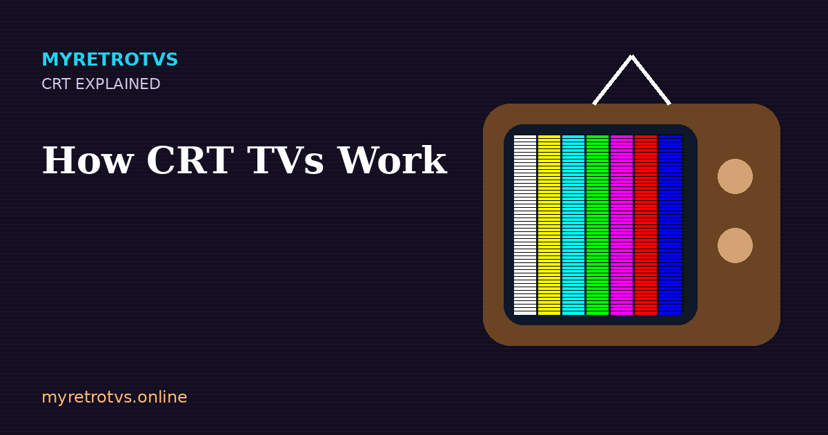 Illustration of a CRT television screen with colored bars representing scanlines and phosphor glow